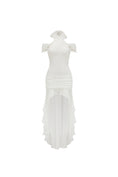 Load image into Gallery viewer, White Halter Neck Lace Dress With Tail
