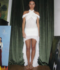 Load image into Gallery viewer, White Halter Neck Lace Dress With Tail
