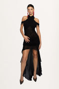 Load image into Gallery viewer, Black Halter Neck Lace Dress With Tail
