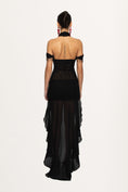 Load image into Gallery viewer, Black Halter Neck Lace Dress With Tail
