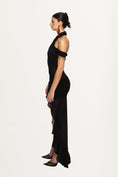 Load image into Gallery viewer, Black Halter Neck Lace Dress With Tail
