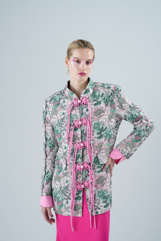 Floral Grace Cheongsam - Paeonia Cut Out Back Blazer